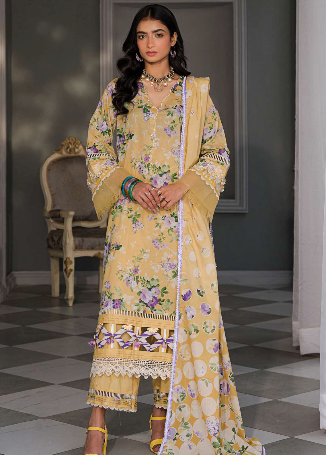 Elaf Embroidered Lawn Suits Unstitched 3 Piece EF23L EPP-05A - Summer Collection