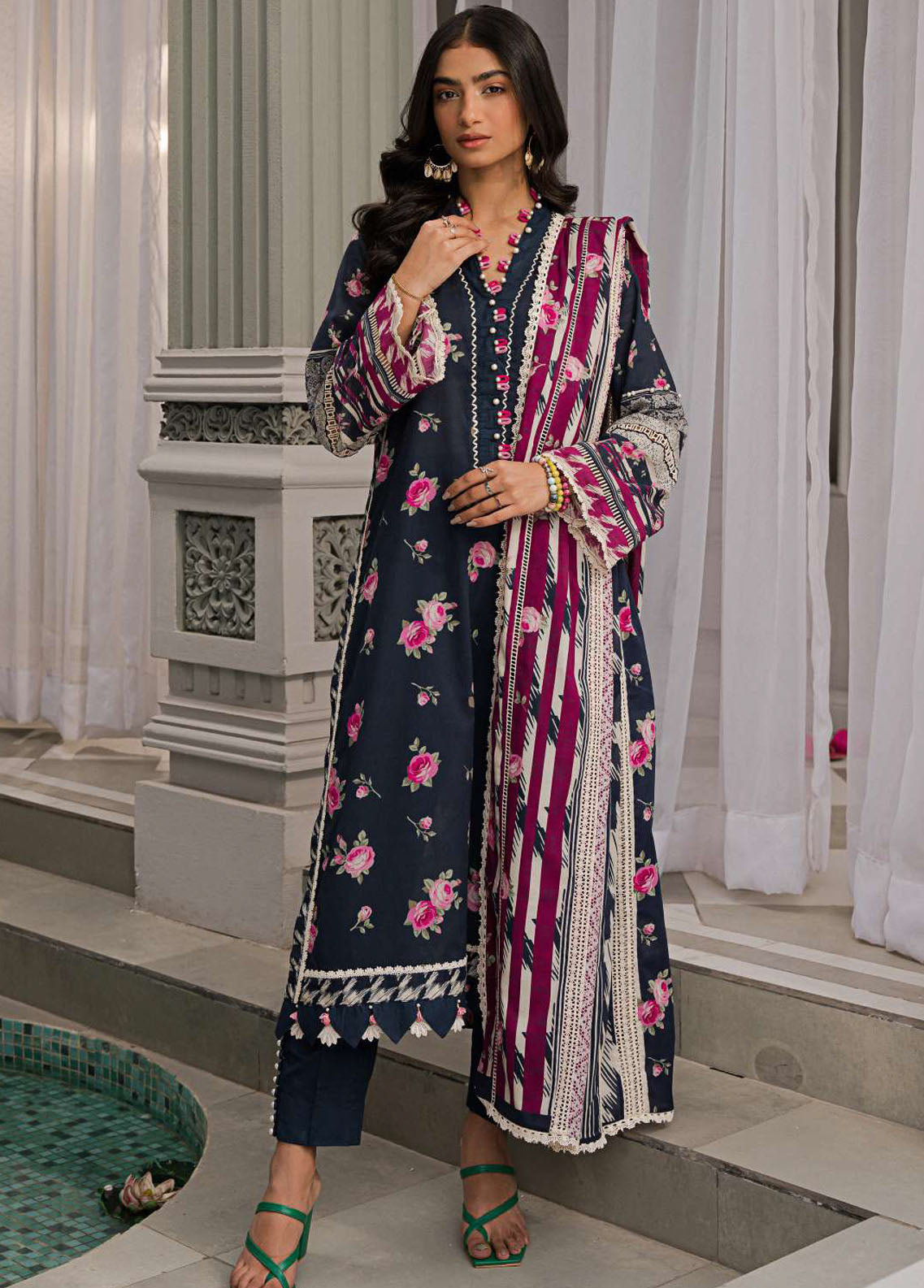 Elaf Embroidered Lawn Suits Unstitched 3 Piece EF23L EPP-08B - Summer Collection