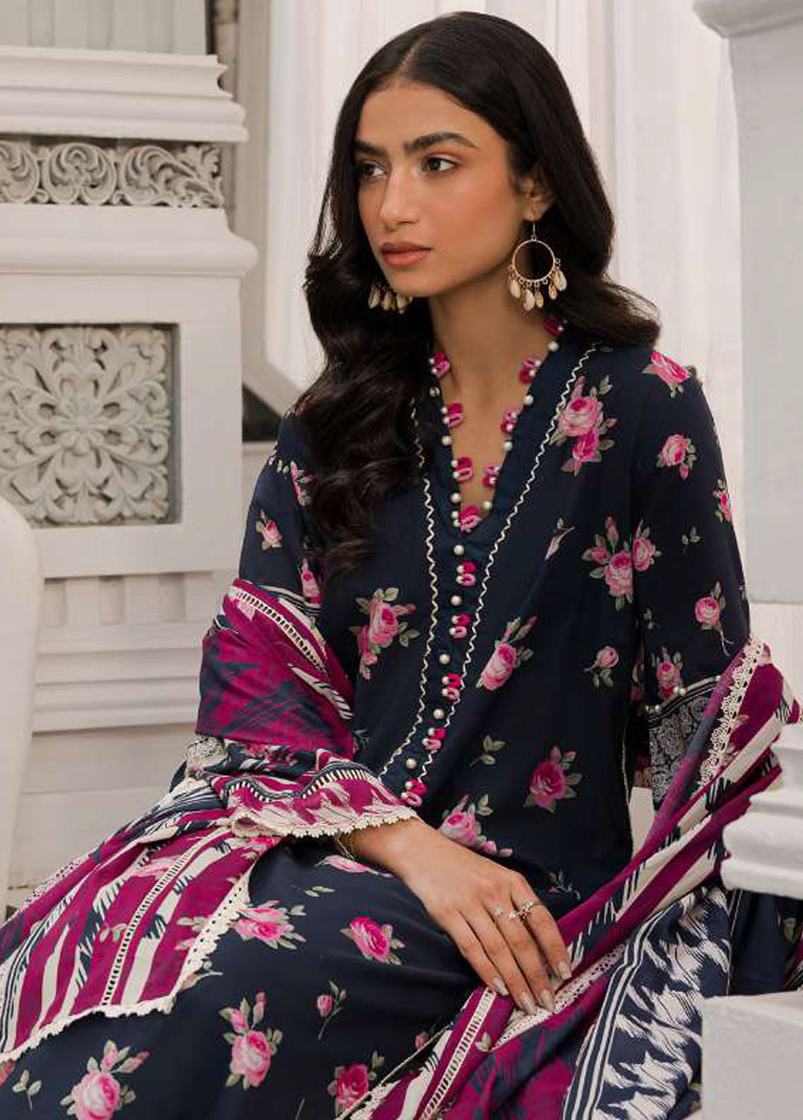 Elaf Embroidered Lawn Suits Unstitched 3 Piece EF23L EPP-08B - Summer Collection