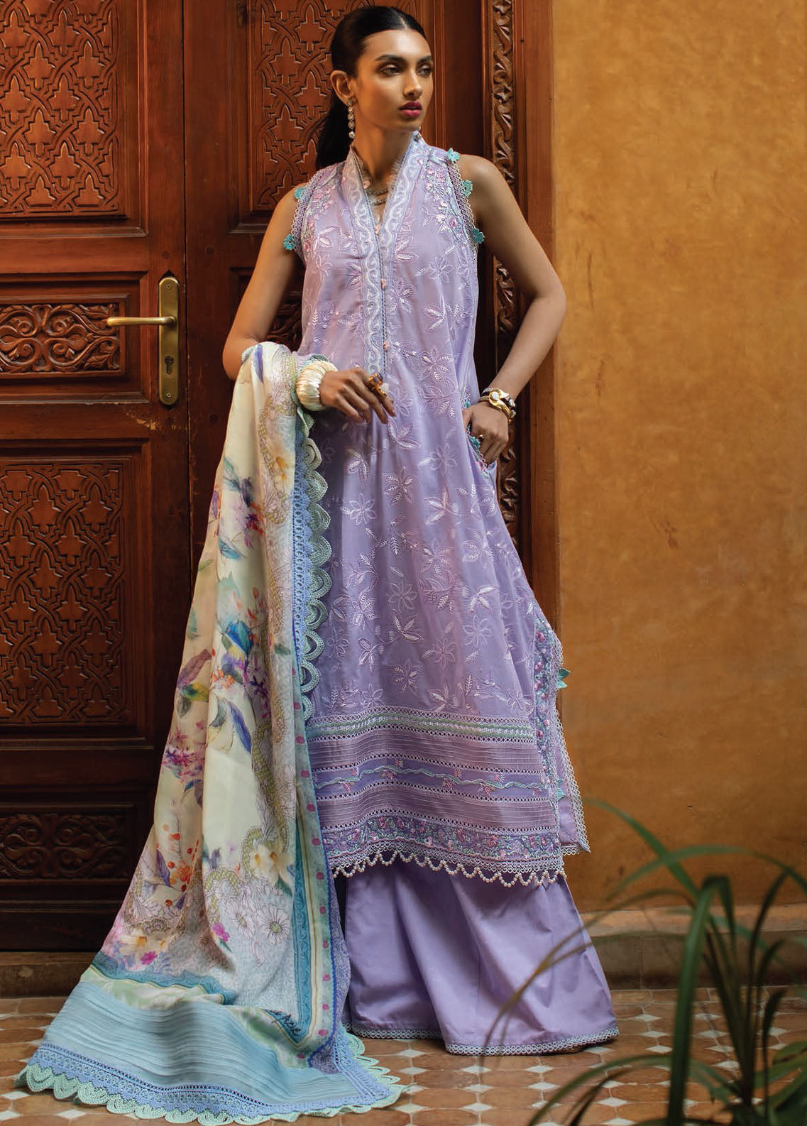 Farah Talib Aziz Kesh Luxury Lawn Unstitched Collection 2023 FTA-04 Zat Lavender