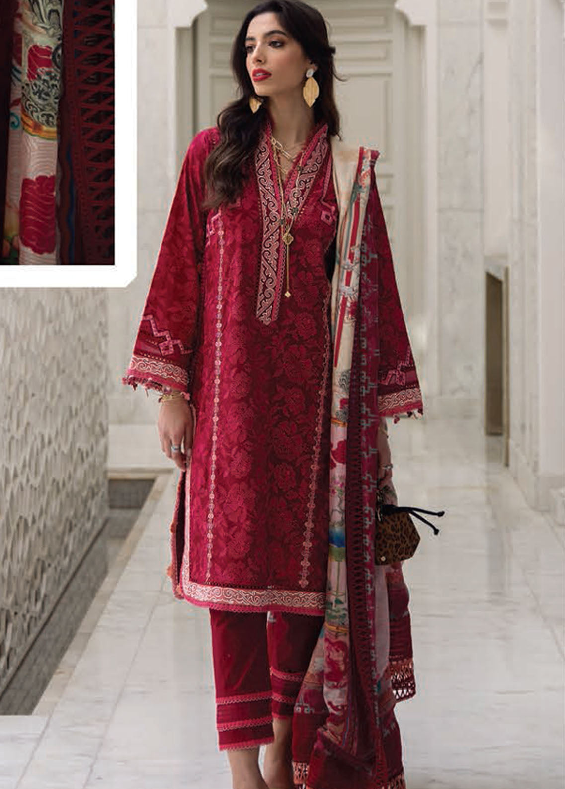 Farah Talib Aziz Kesh Luxury Lawn Unstitched Collection 2023 FTA-07 Zeitoun Red