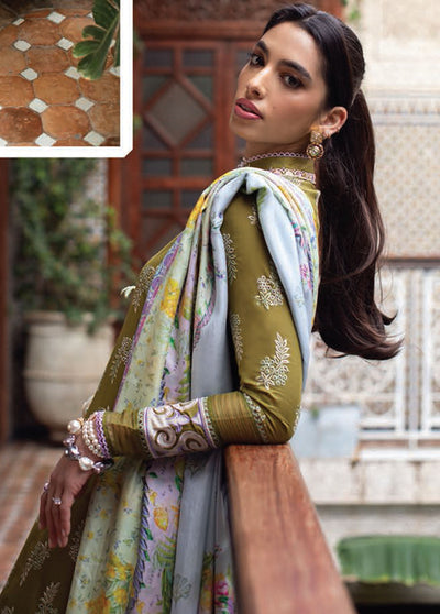 Farah Talib Aziz Kesh Luxury Lawn Unstitched Collection 2023 FTA-09 Asni Olive