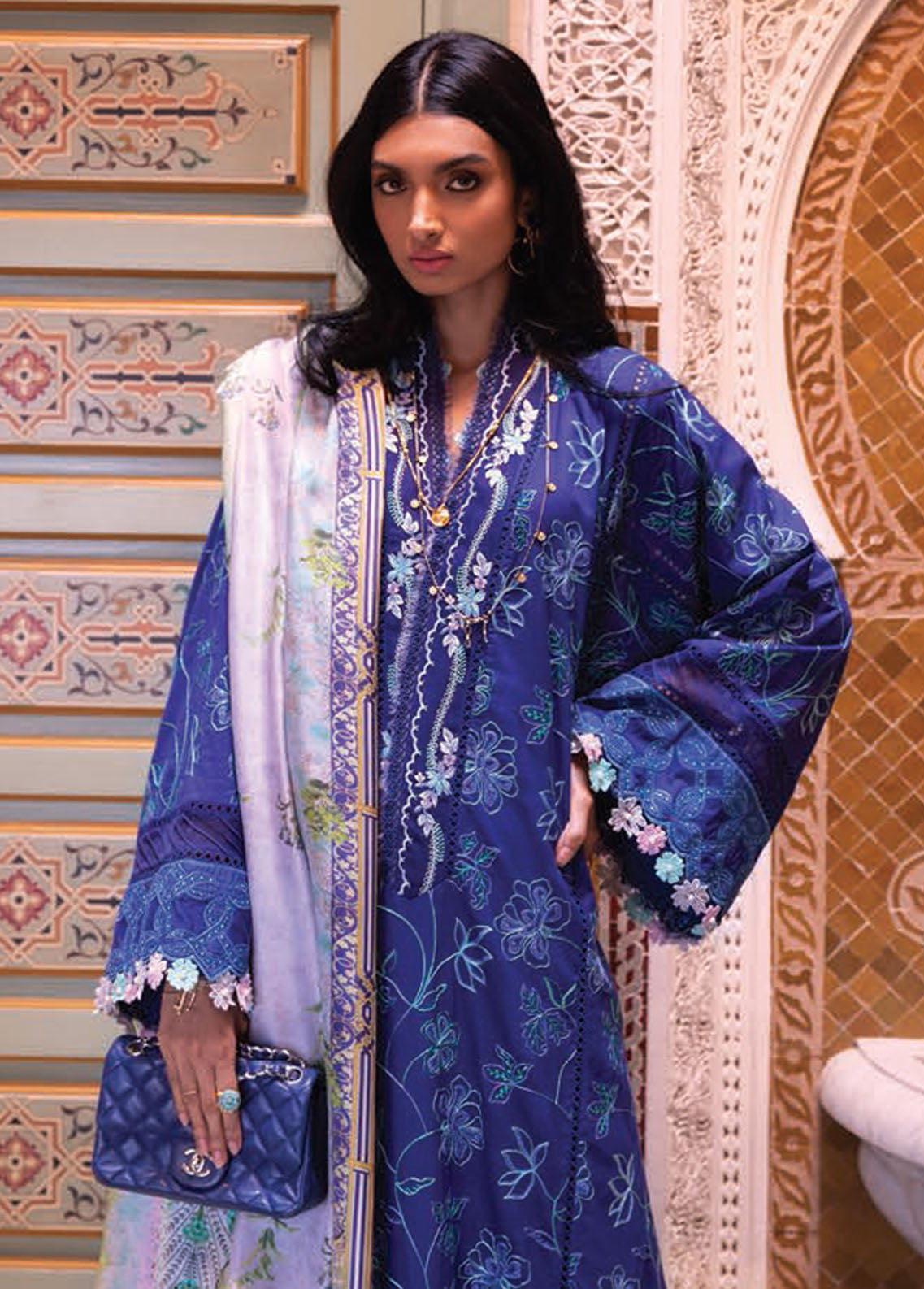 Farah Talib Aziz Kesh Luxury Lawn Unstitched Collection 2023 FTA-11 Jardin Blue