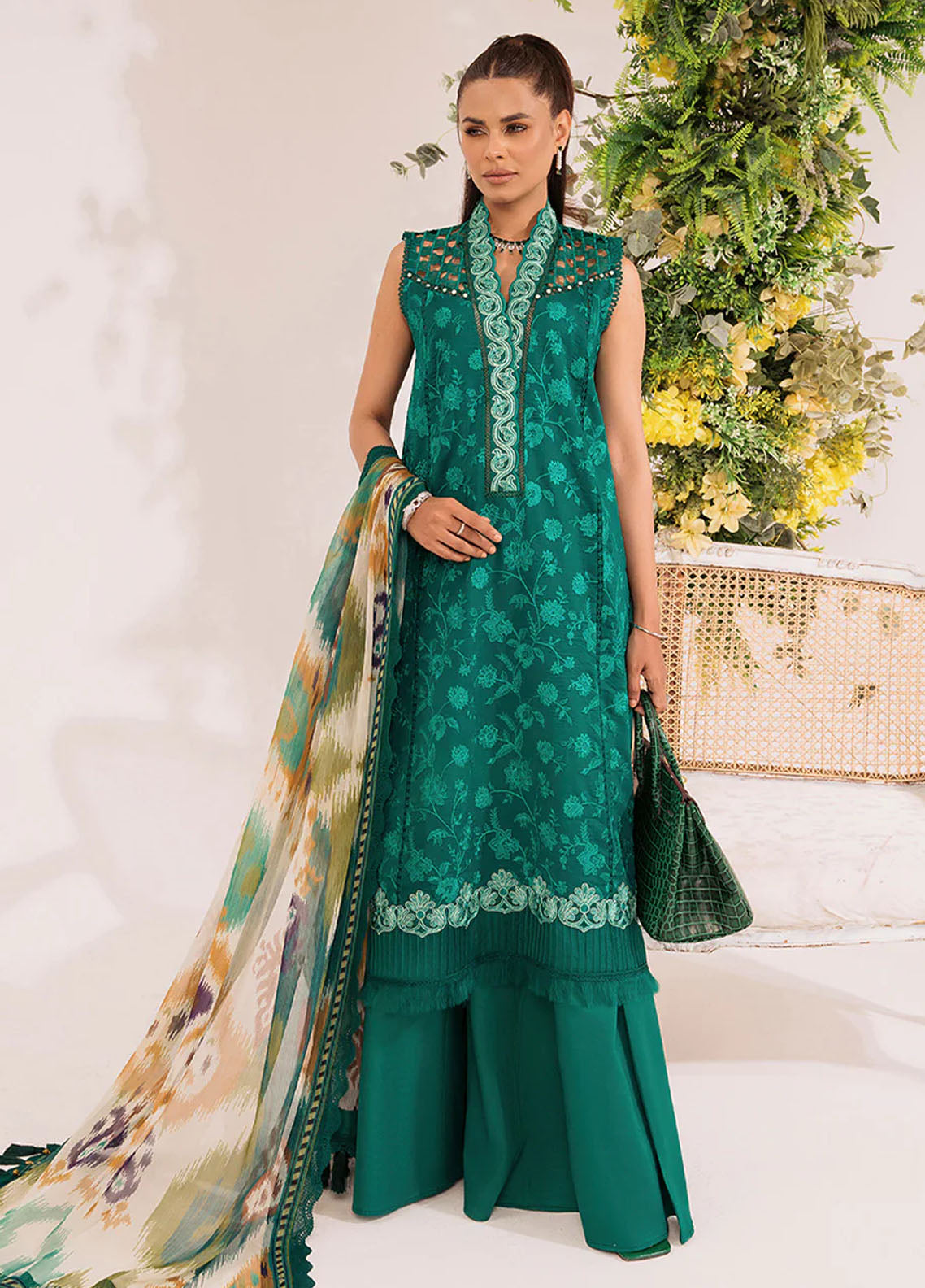 French Garden By Faixa Faixal Unstitched Eid Collection 2023 Emerald Dream