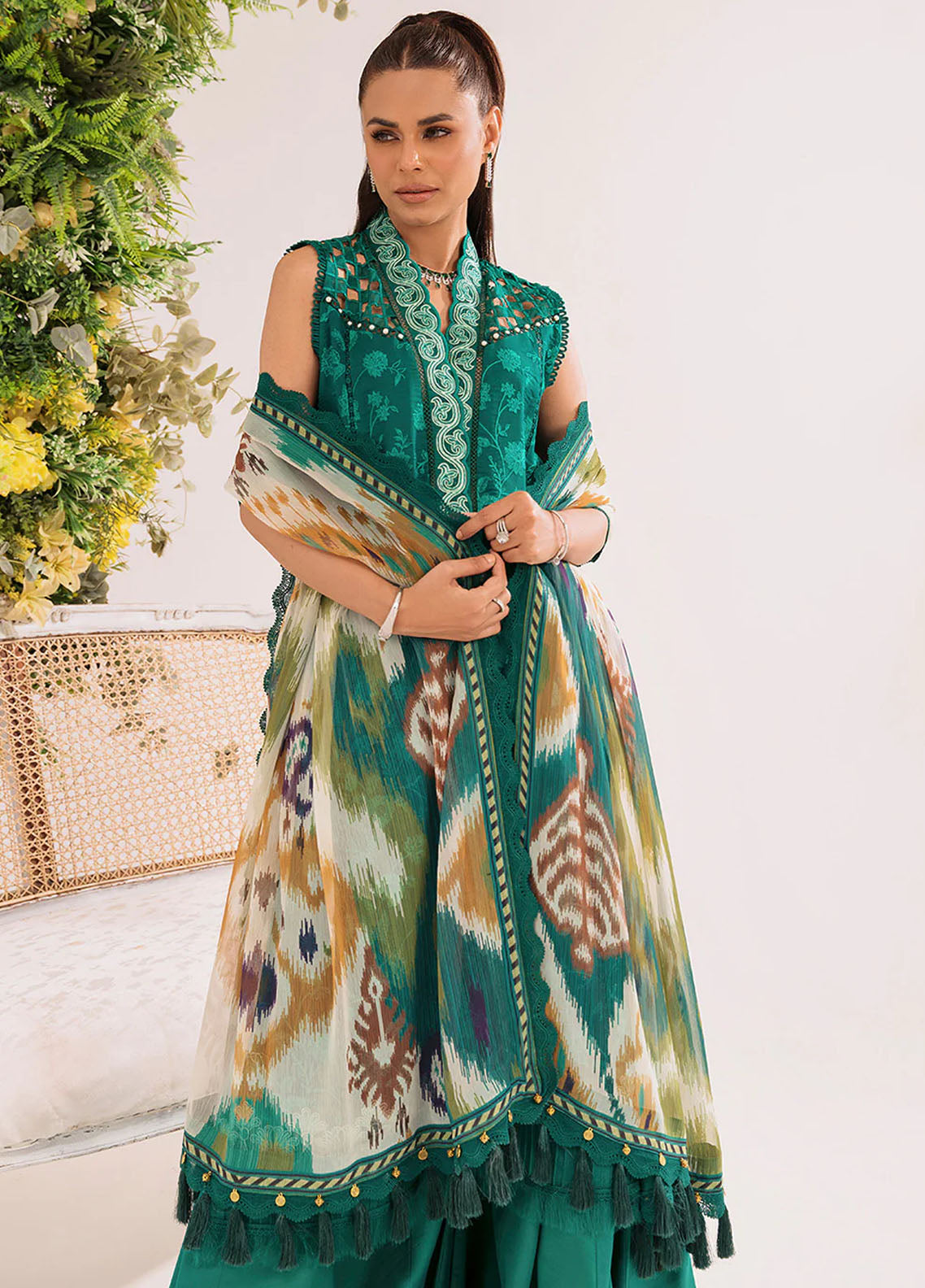 French Garden By Faixa Faixal Unstitched Eid Collection 2023 Emerald Dream