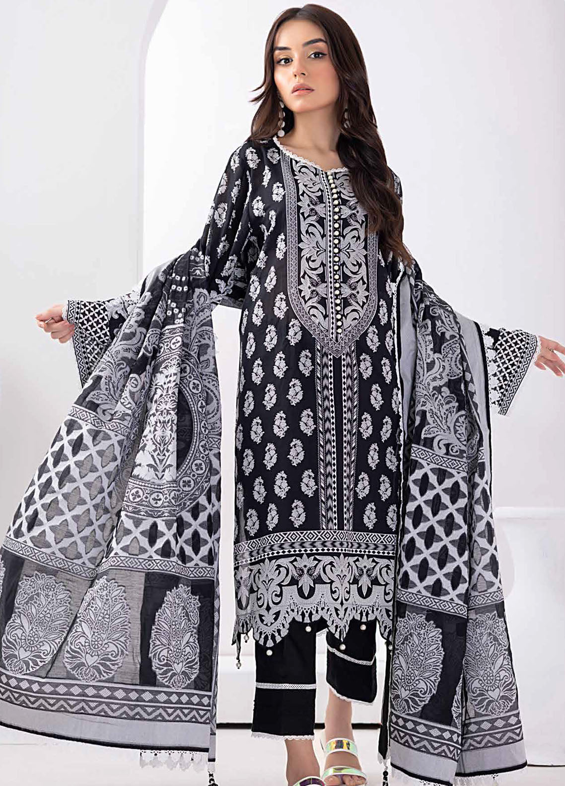 Gul Ahmed Black & White Unstitched Lawn Collection 2023 MJ-32061