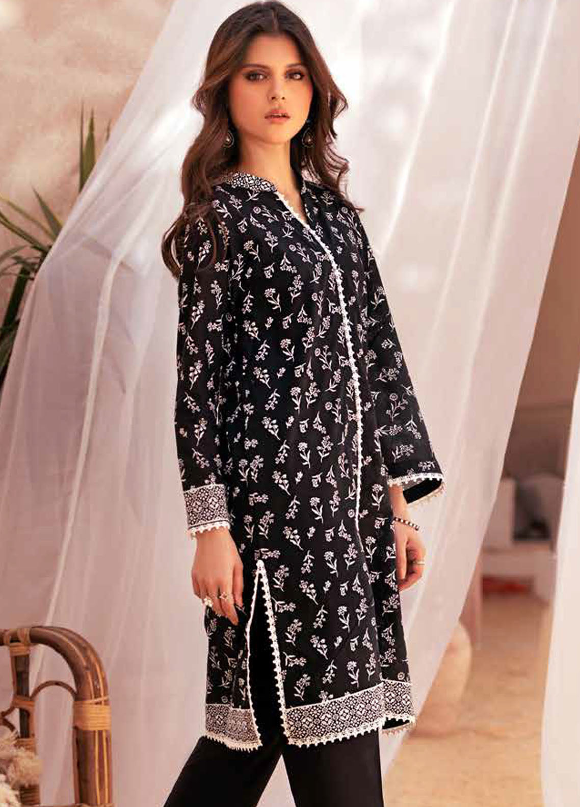 Gul Ahmed Black & White Unstitched Lawn Collection 2023 BT-32007