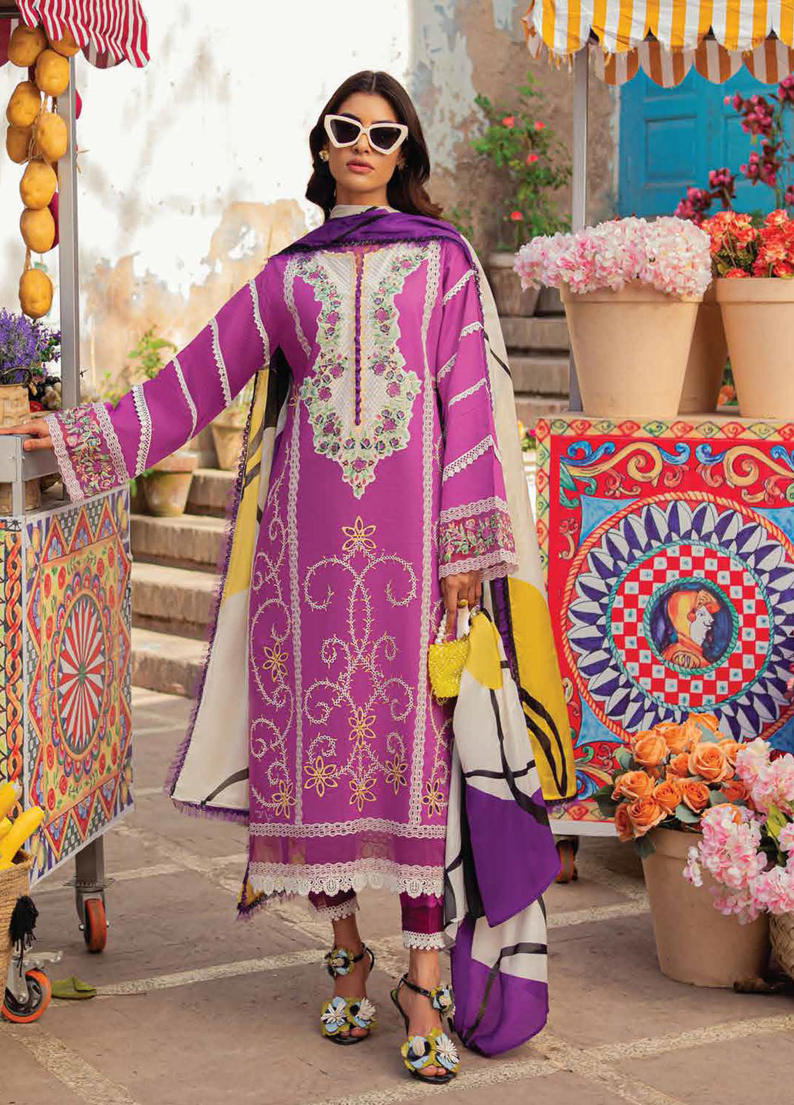 Hemline by Mushq Embroidered Lawn Suits Unstitched 3 Piece MQ23HMS HML23-2A ANGELICA - Spring / Summer Collection