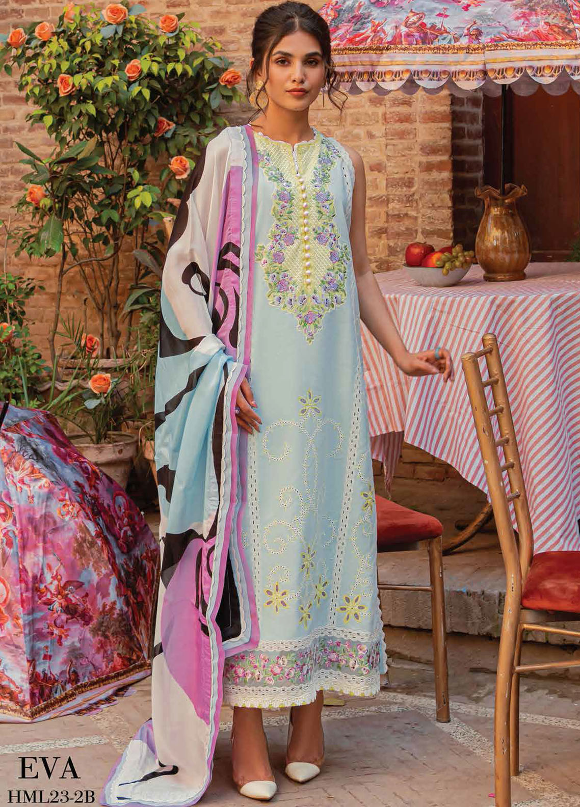 Hemline by Mushq Embroidered Lawn Suits Unstitched 3 Piece MQ23HMS HML23-2B EVA - Spring / Summer Collection
