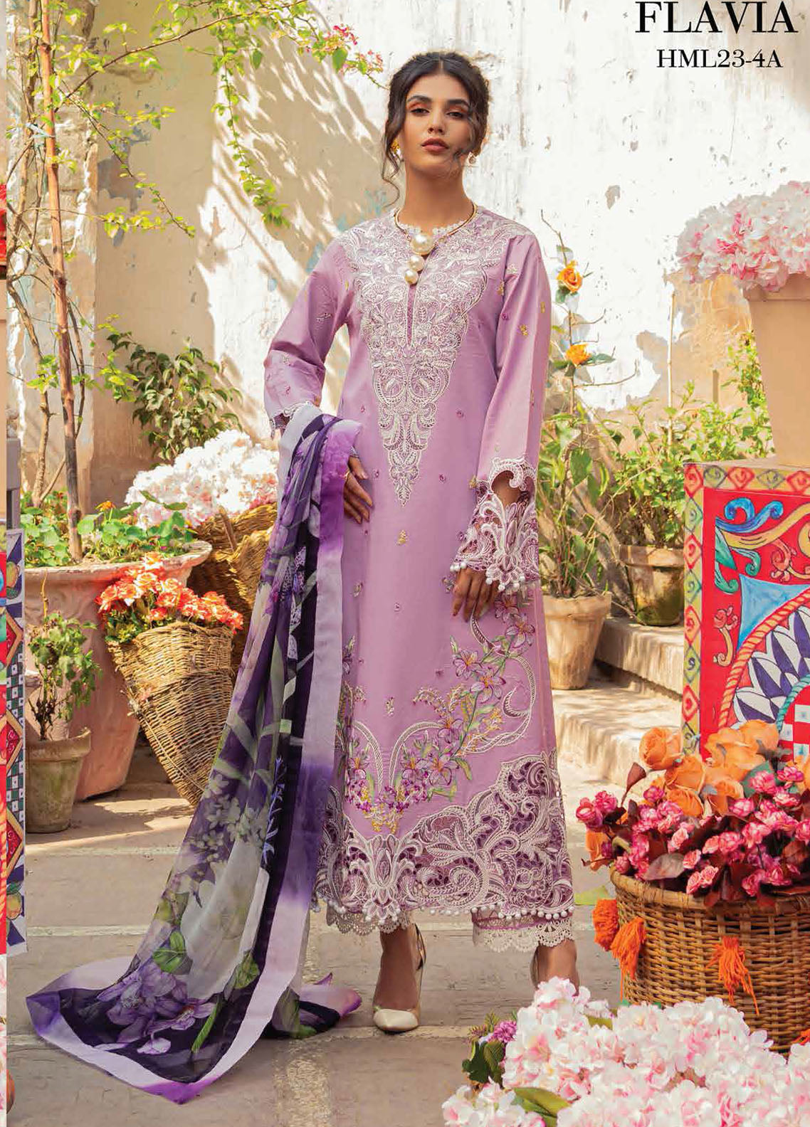 Hemline by Mushq Embroidered Lawn Suits Unstitched 3 Piece MQ23HMS HML23-4A FLAVIA - Spring / Summer Collection