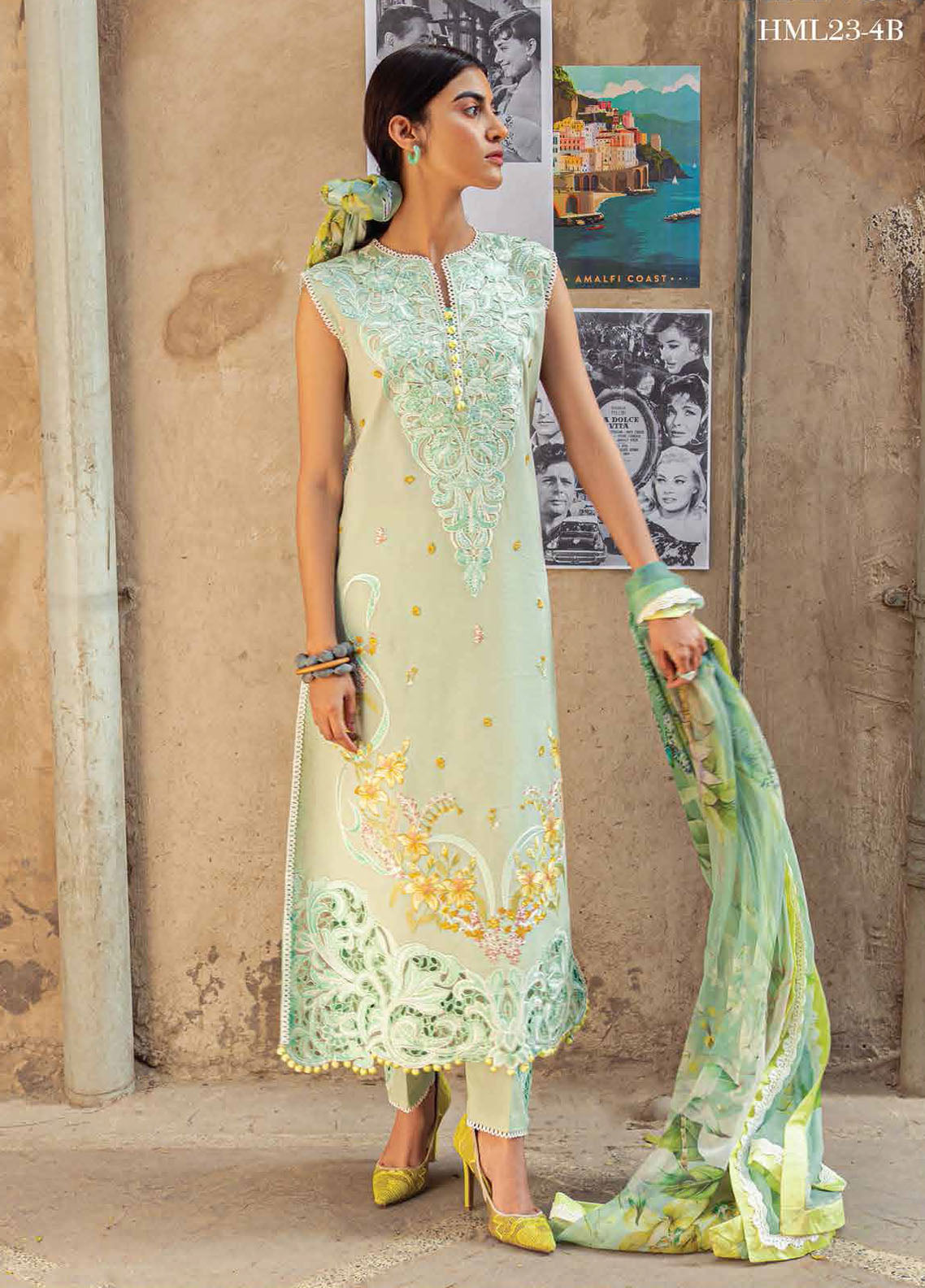 Hemline by Mushq Embroidered Lawn Suits Unstitched 3 Piece MQ23HMS HML23-4B BIANCA - Spring / Summer Collection