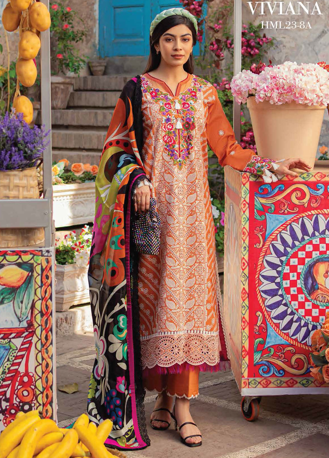 Hemline by Mushq Embroidered Lawn Suits Unstitched 3 Piece MQ23HMS HML23-8A VIVIANA - Spring / Summer Collection