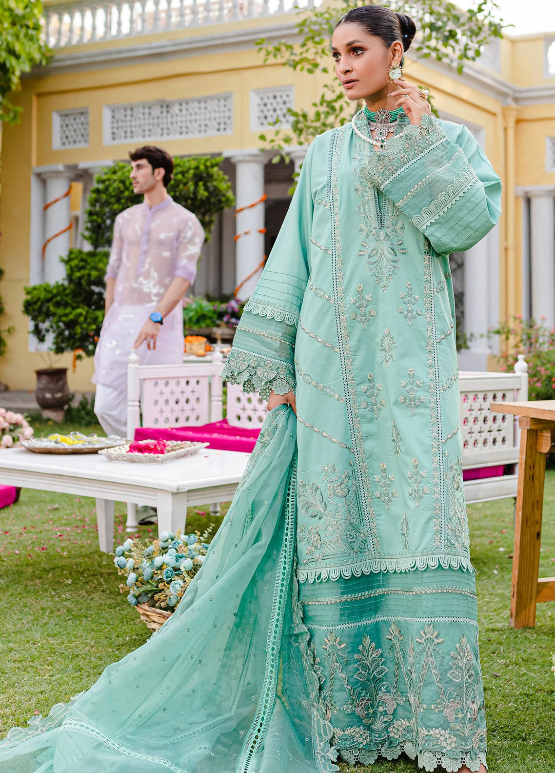Jashn-e-Eid By Maryum N Maria Unstitched Festive Lawn Collection 2023 MLFD136 Sultriness