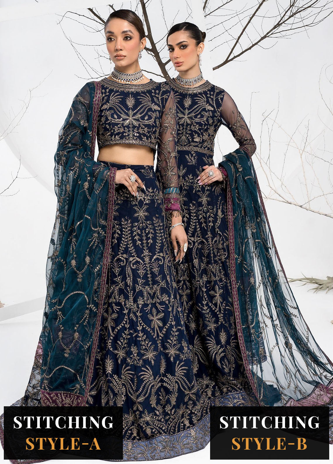 La Celeste By Zarif Embroidered Net Suits Unstitched 3 Piece ZF23LC ZLC 01 Blue Berry - Luxury Formal Collection