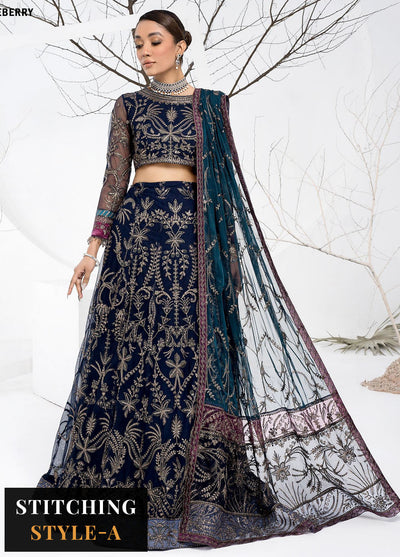 La Celeste By Zarif Embroidered Net Suits Unstitched 3 Piece ZF23LC ZLC 01 Blue Berry - Luxury Formal Collection