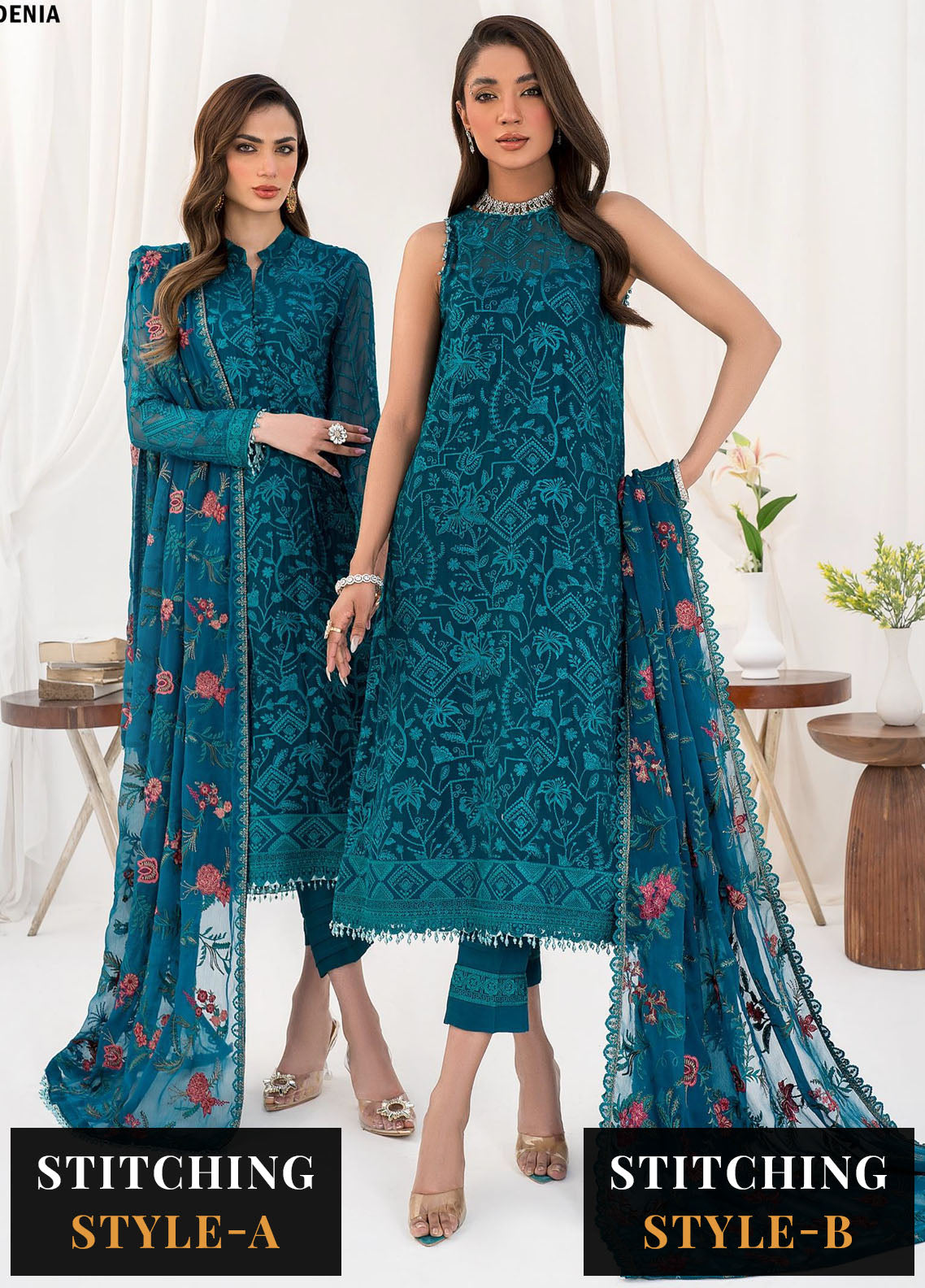 La Celeste By Zarif Embroidered Chiffon Suits Unstitched 3 Piece ZF23LC ZLC 03 Gardenia - Luxury Formal Collection