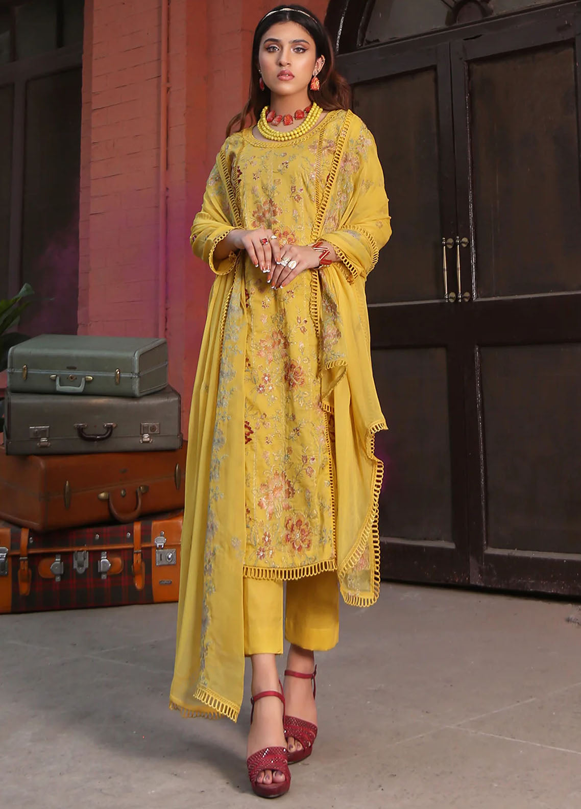 Mahnur Embroidered Lawn Suits Unstitched 3 Piece MN23L-V2 D-12 - Summer Collection