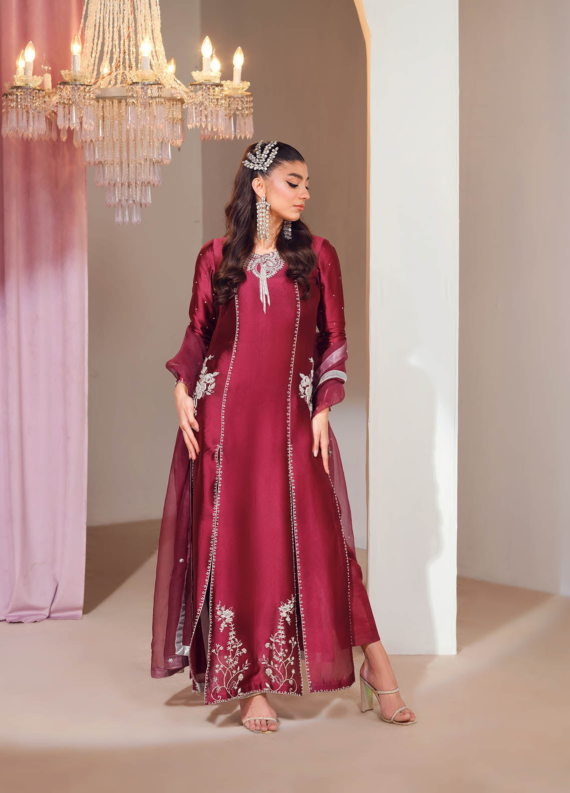 Mahum Asad Luxury Pret Silk 3 Piece Dress MA23FE CRUSH