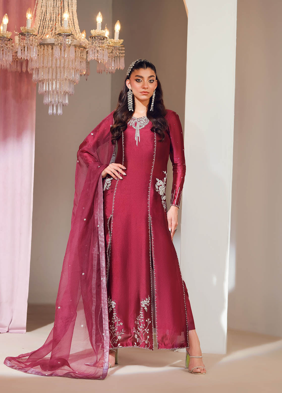 Mahum Asad Luxury Pret Silk 3 Piece Dress MA23FE CRUSH