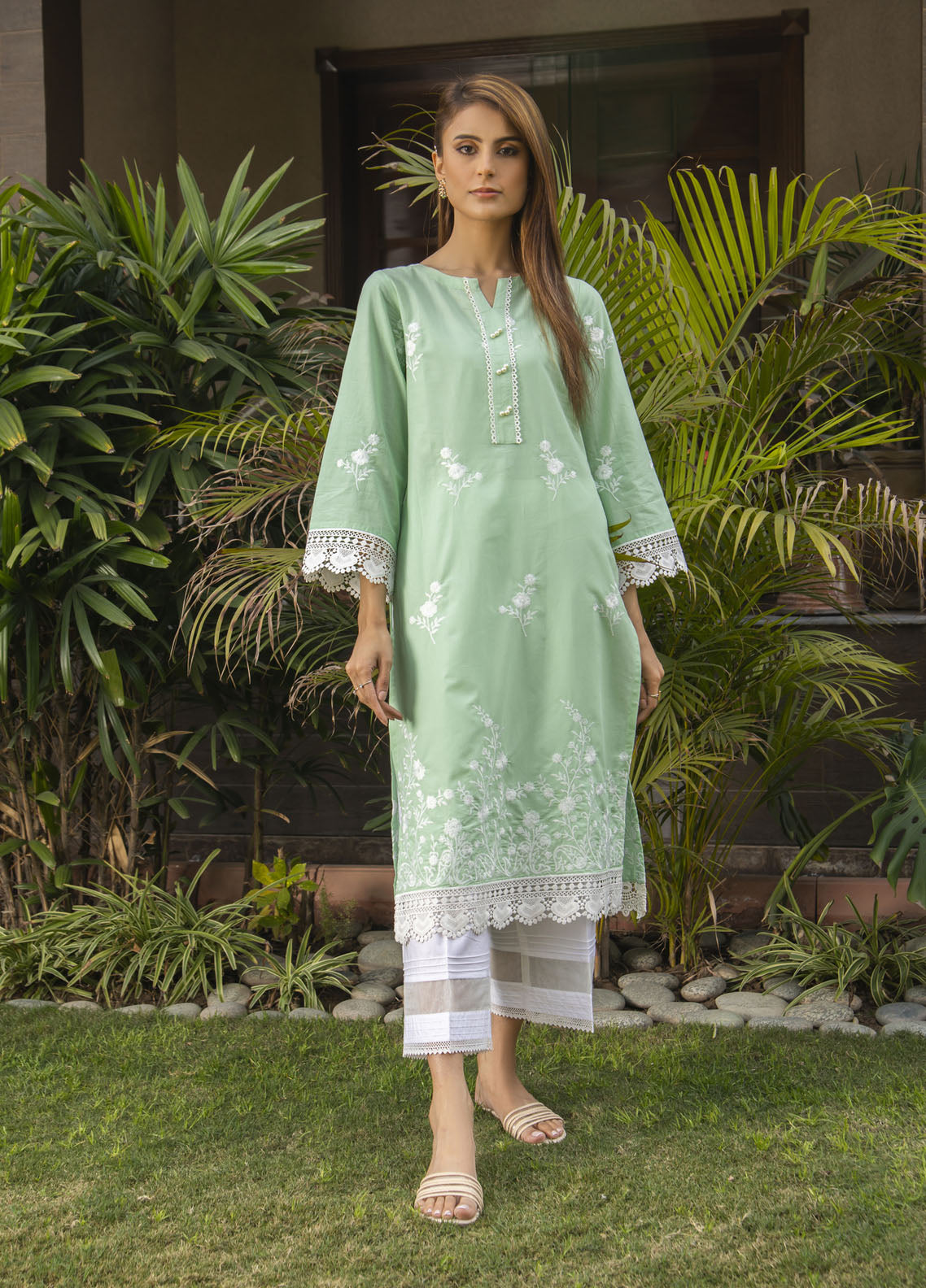 Naaz Couture Luxury Pret Embroidered Lawn Kurta NC23LL Mint Green