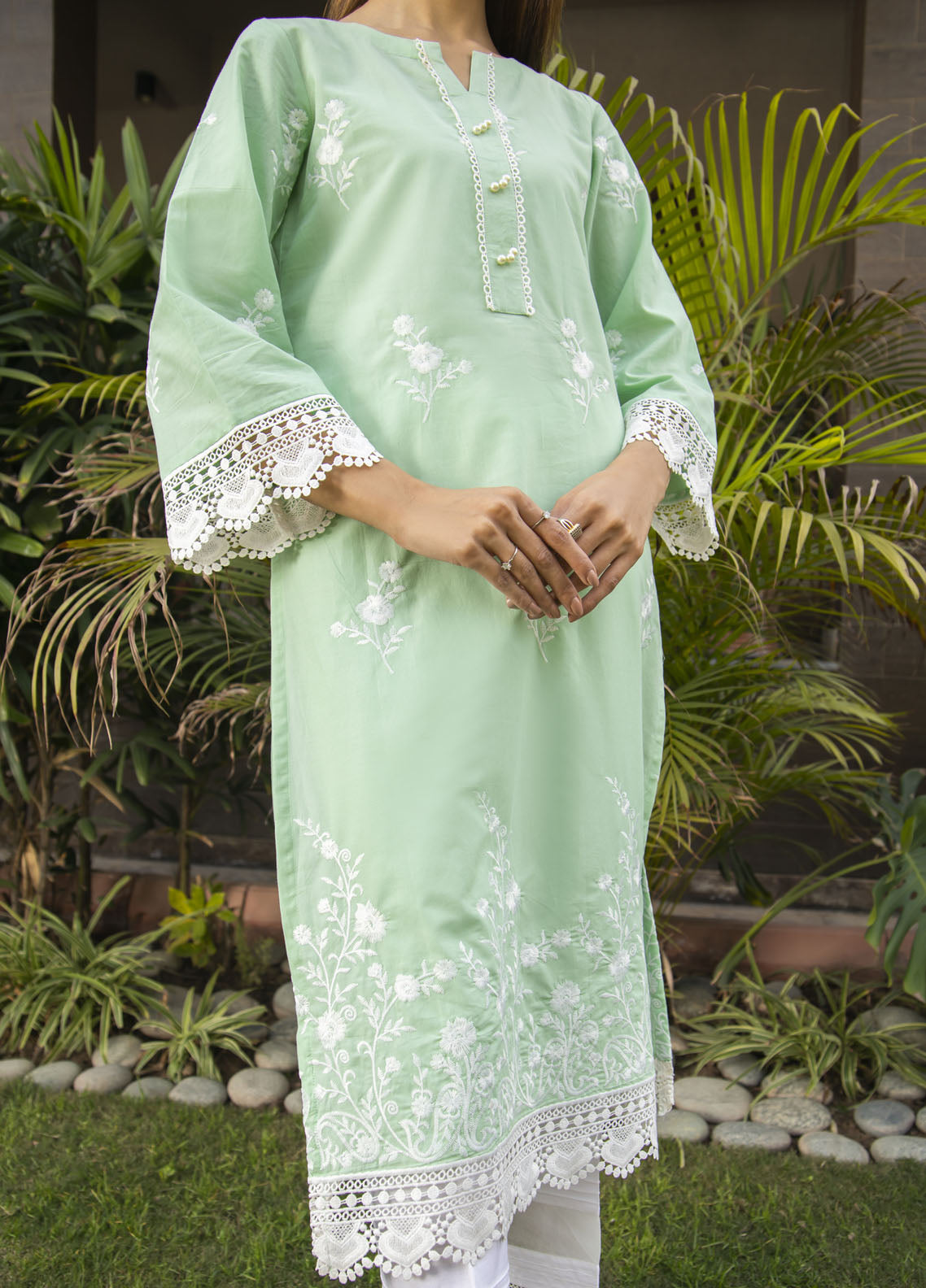 Naaz Couture Luxury Pret Embroidered Lawn Kurta NC23LL Mint Green