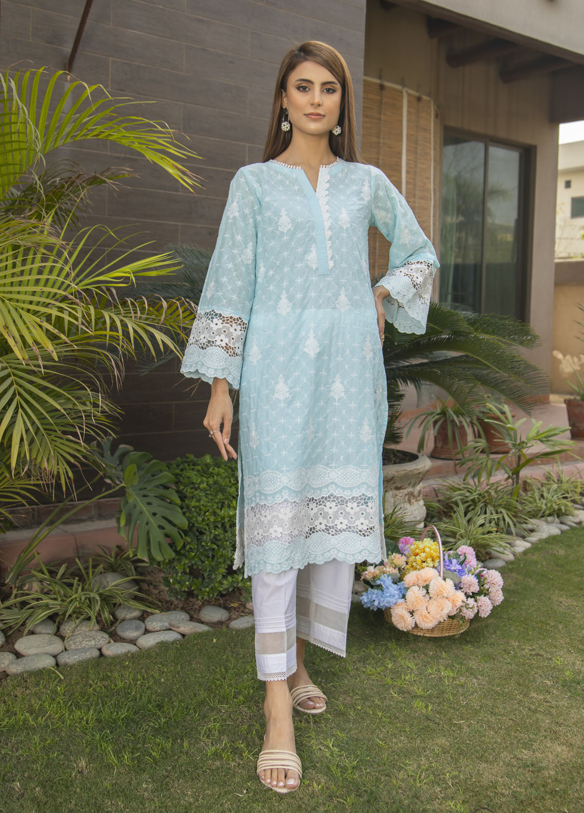 Naaz Couture Luxury Pret Embroidered Lawn Kurta NC23LL Arctic Blue