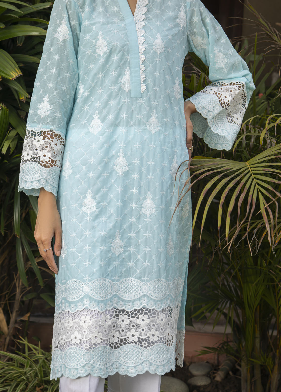 Naaz Couture Luxury Pret Embroidered Lawn Kurta NC23LL Arctic Blue