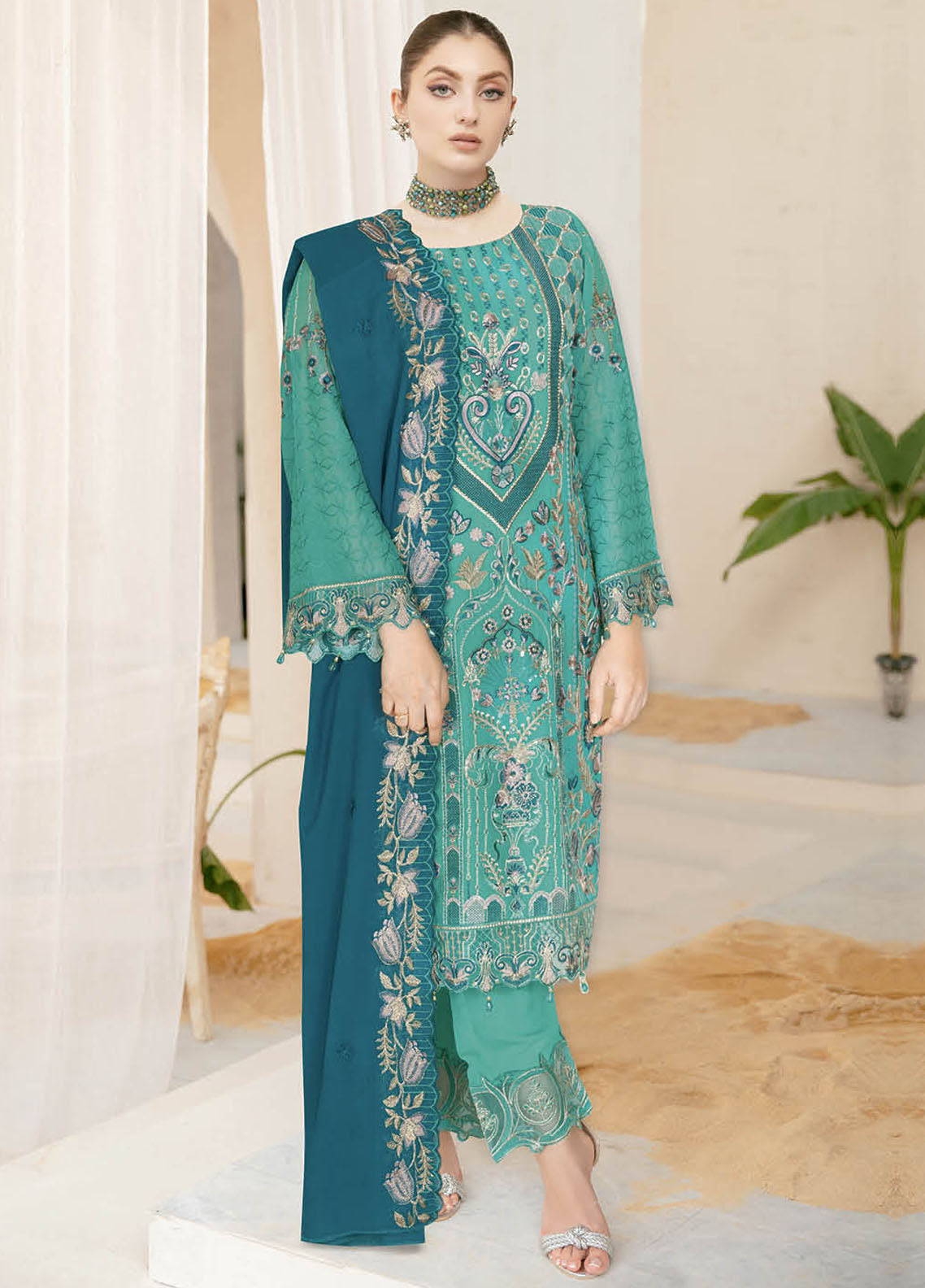 Nayab By Ramsha Embroidered Chiffon Suits Unstitched 3 Piece RSH23N N-103 - Festive Collection