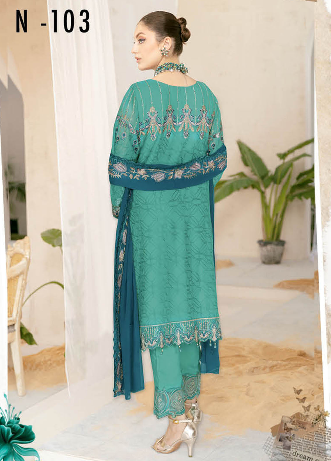 Nayab By Ramsha Embroidered Chiffon Suits Unstitched 3 Piece RSH23N N-103 - Festive Collection