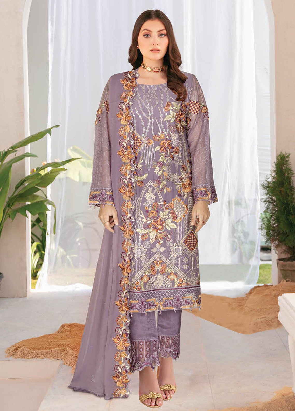 Nayab By Ramsha Embroidered Chiffon Suits Unstitched 3 Piece RSH23N N-108 - Festive Collection