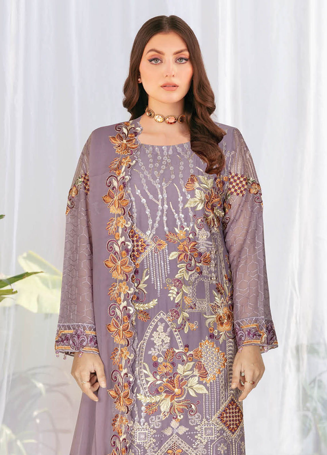 Nayab By Ramsha Embroidered Chiffon Suits Unstitched 3 Piece RSH23N N-108 - Festive Collection
