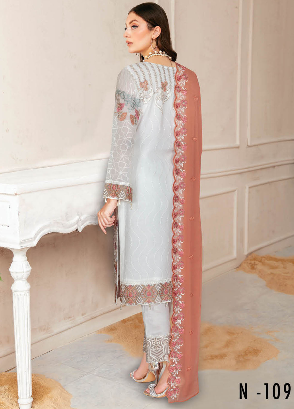 Nayab By Ramsha Embroidered Chiffon Suits Unstitched 3 Piece RSH23N N-109 - Festive Collection