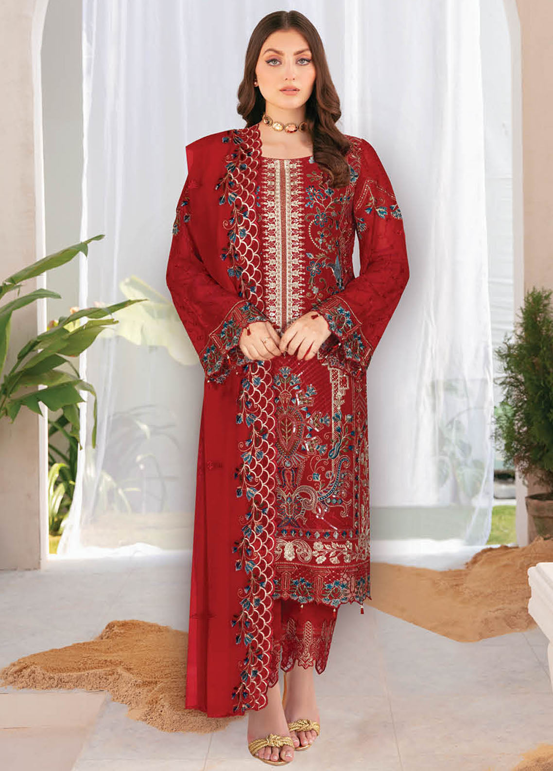 Nayab By Ramsha Embroidered Chiffon Suits Unstitched 3 Piece RSH23N N-110 - Festive Collection