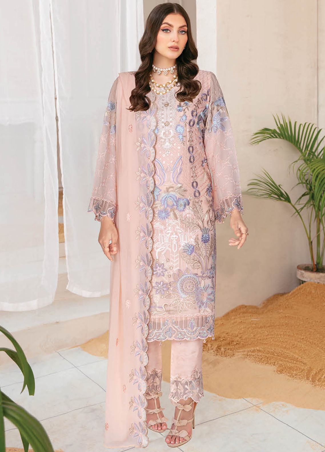 Nayab By Ramsha Embroidered Chiffon Suits Unstitched 3 Piece RSH23N N-111 - Festive Collection