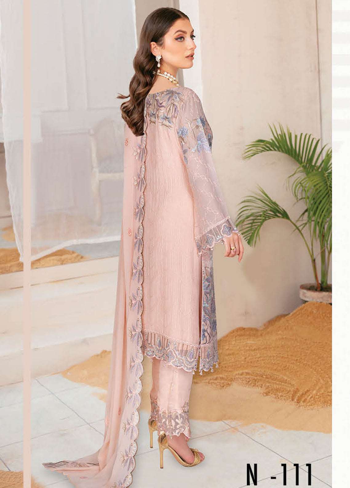 Nayab By Ramsha Embroidered Chiffon Suits Unstitched 3 Piece RSH23N N-111 - Festive Collection