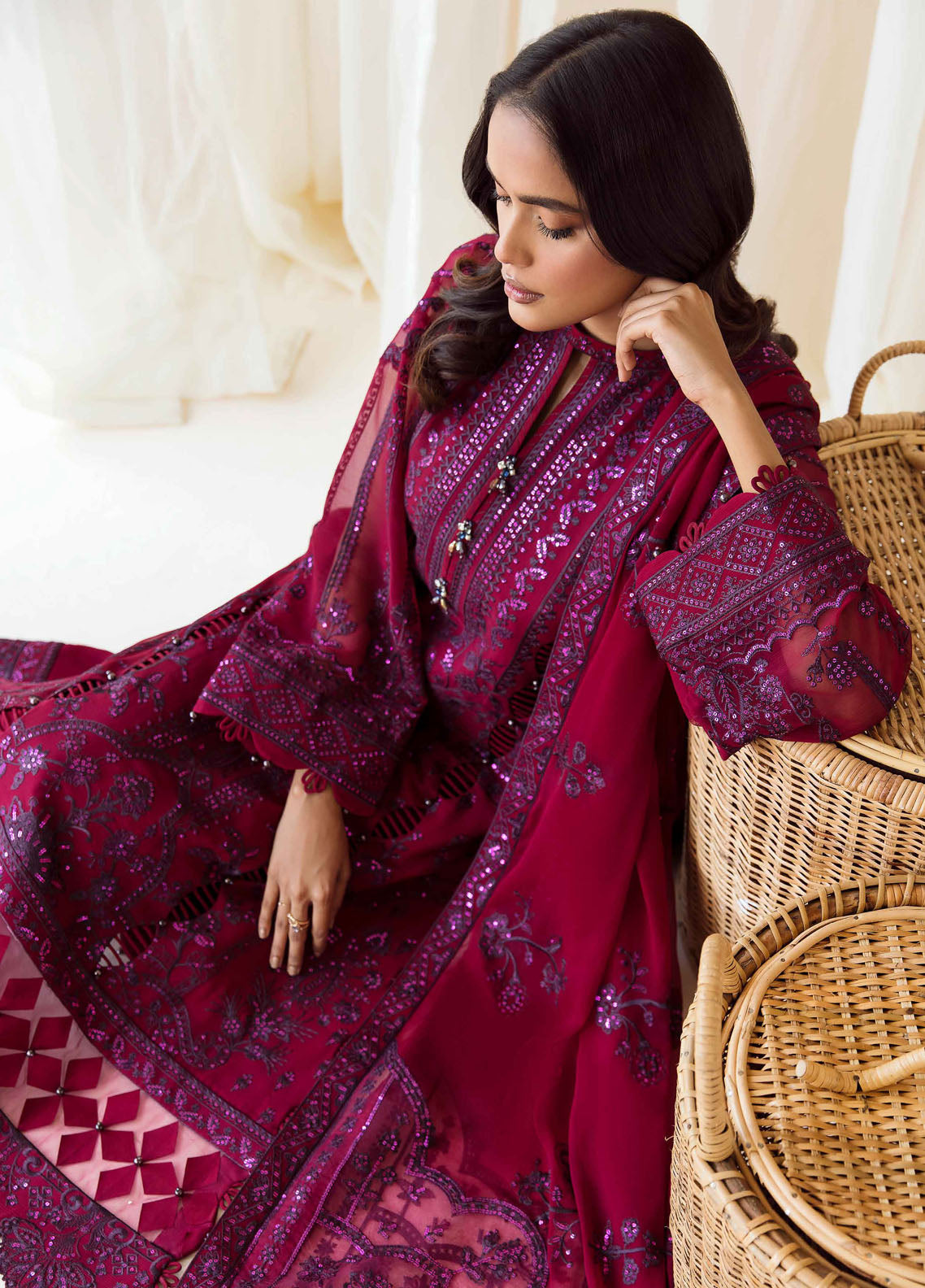 Rang-E-Mehr By Alizeh Fashion Embroidered Chiffon Suits Unstitched 3 Piece AFB23RM Gulban - Luxury Collection