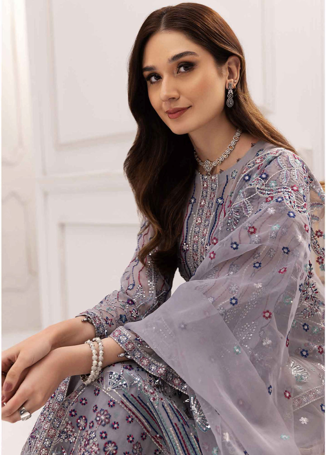 Rang-E-Mehr By Alizeh Fashion Embroidered Chiffon Suits Unstitched 3 Piece AFB23RM Rehab - Luxury Collection