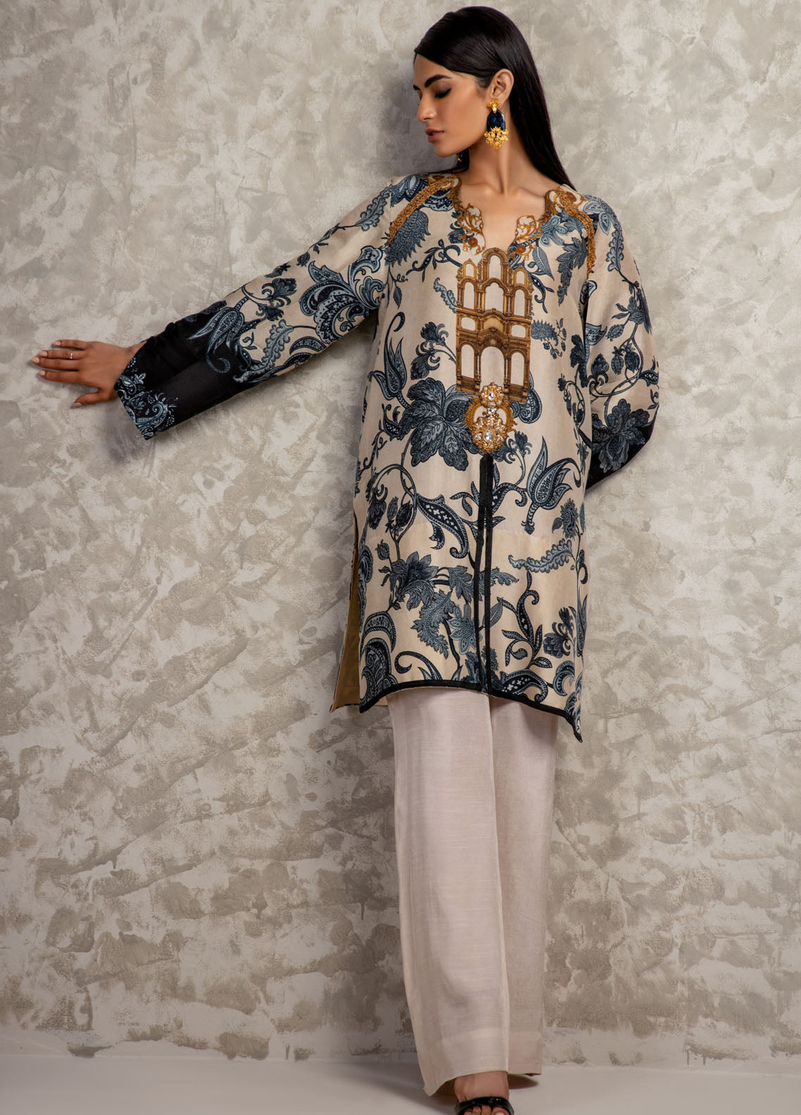 Shamaeel Ansari Luxury Pret Embroidered Silk Shirt AM-03