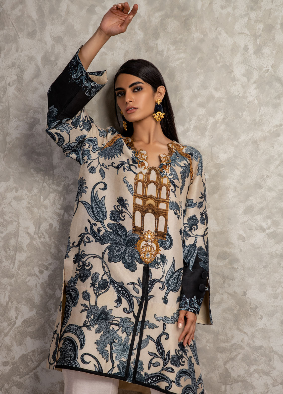 Shamaeel Ansari Luxury Pret Embroidered Silk Shirt AM-03