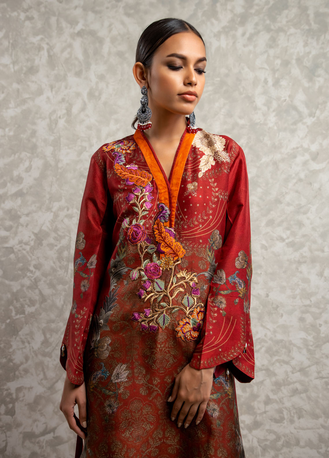 Shamaeel Ansari Luxury Pret Embroidered Silk Shirt AM-07