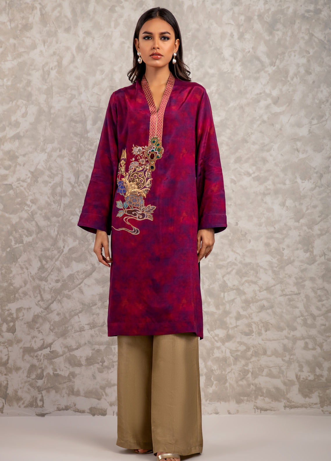 Shamaeel Ansari Luxury Pret Embroidered Silk Shirt AM-12