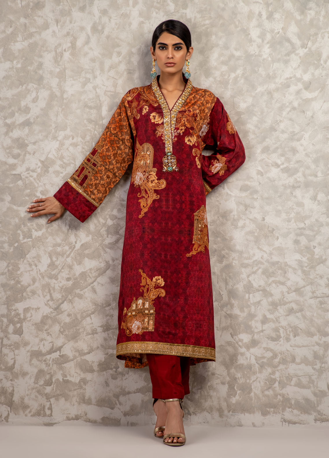 Shamaeel Ansari Luxury Pret Embroidered Silk Shirt AM-14