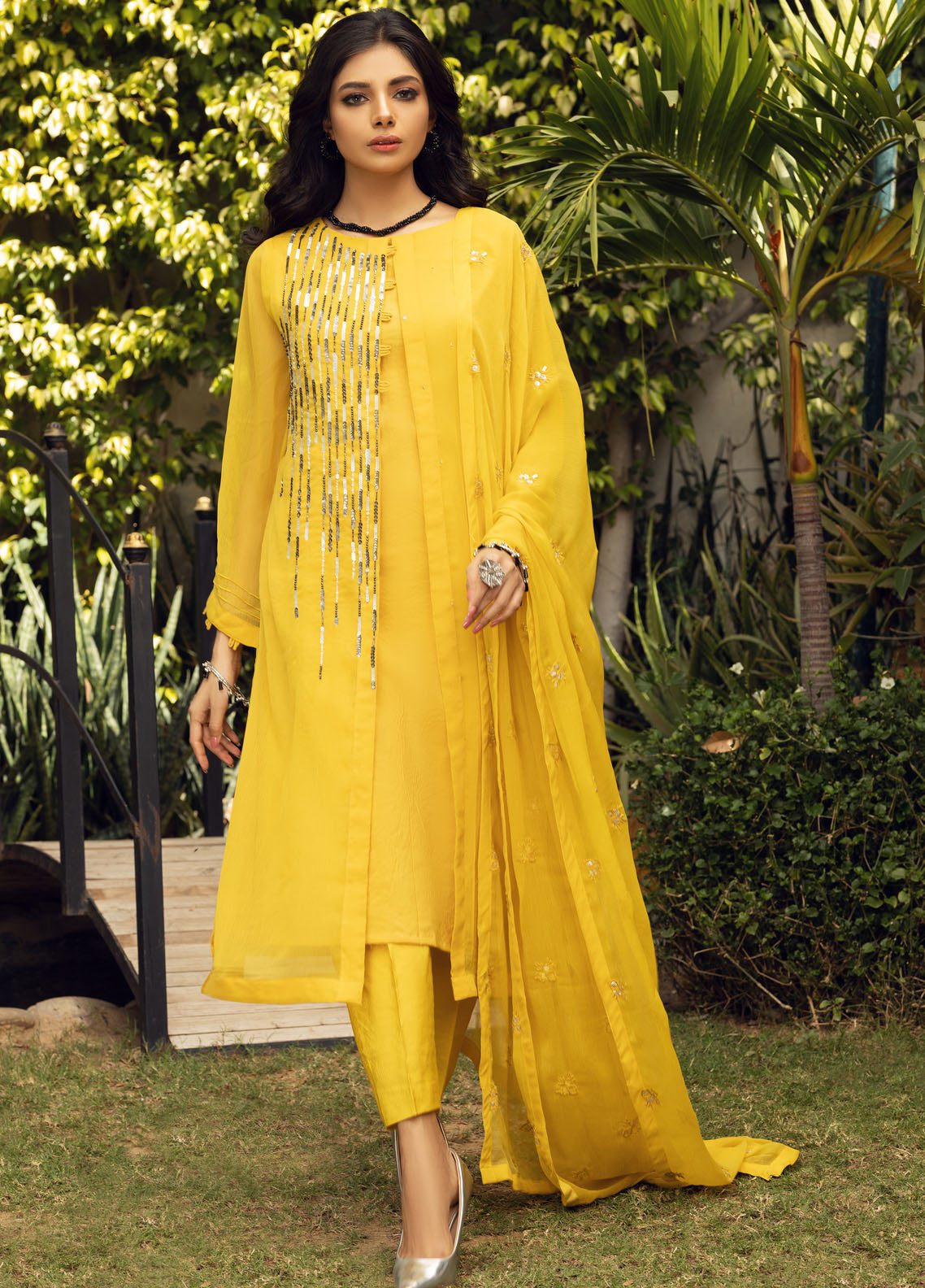 Shamooz Luxury Pret Chiffon 3 Piece Dress SEM-0409 Yellow