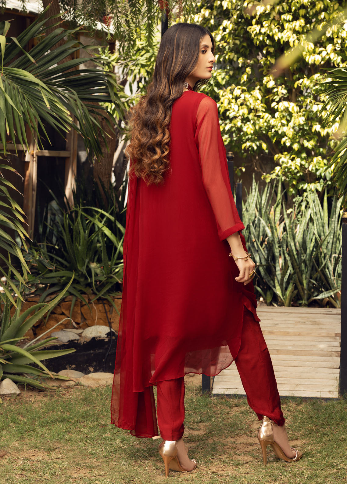Shamooz Luxury Pret Chiffon 3 Piece Dress SEM-0406 Red Rose