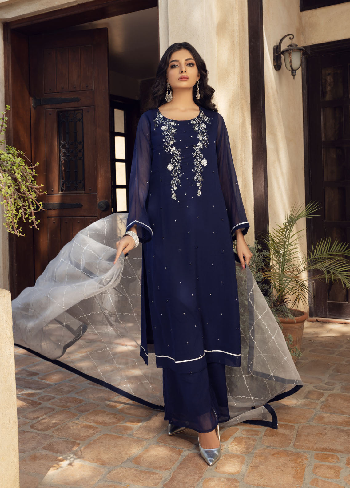 Shamooz Luxury Pret Chiffon 3 Piece Dress SEM-0410 Blue Rose