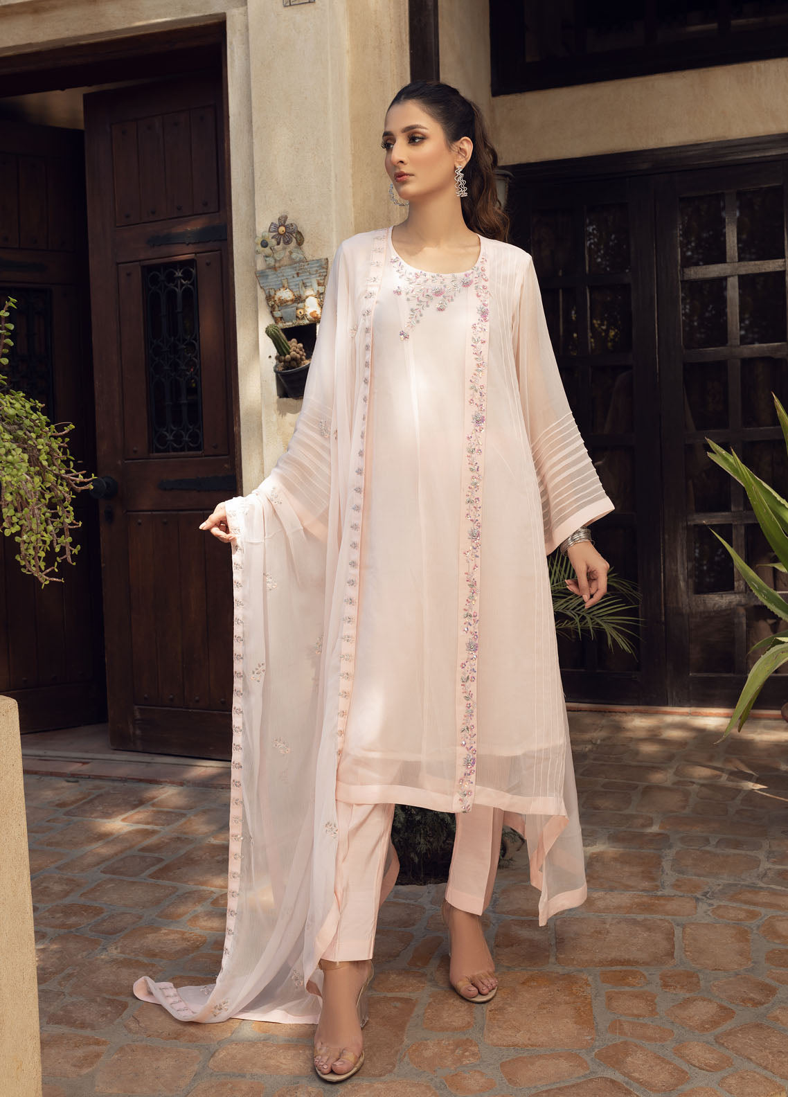 Shamooz Luxury Pret Chiffon 3 Piece Dress SEM-0407 Blush Pink