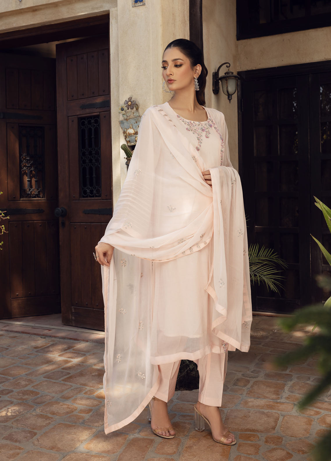 Shamooz Luxury Pret Chiffon 3 Piece Dress SEM-0407 Blush Pink