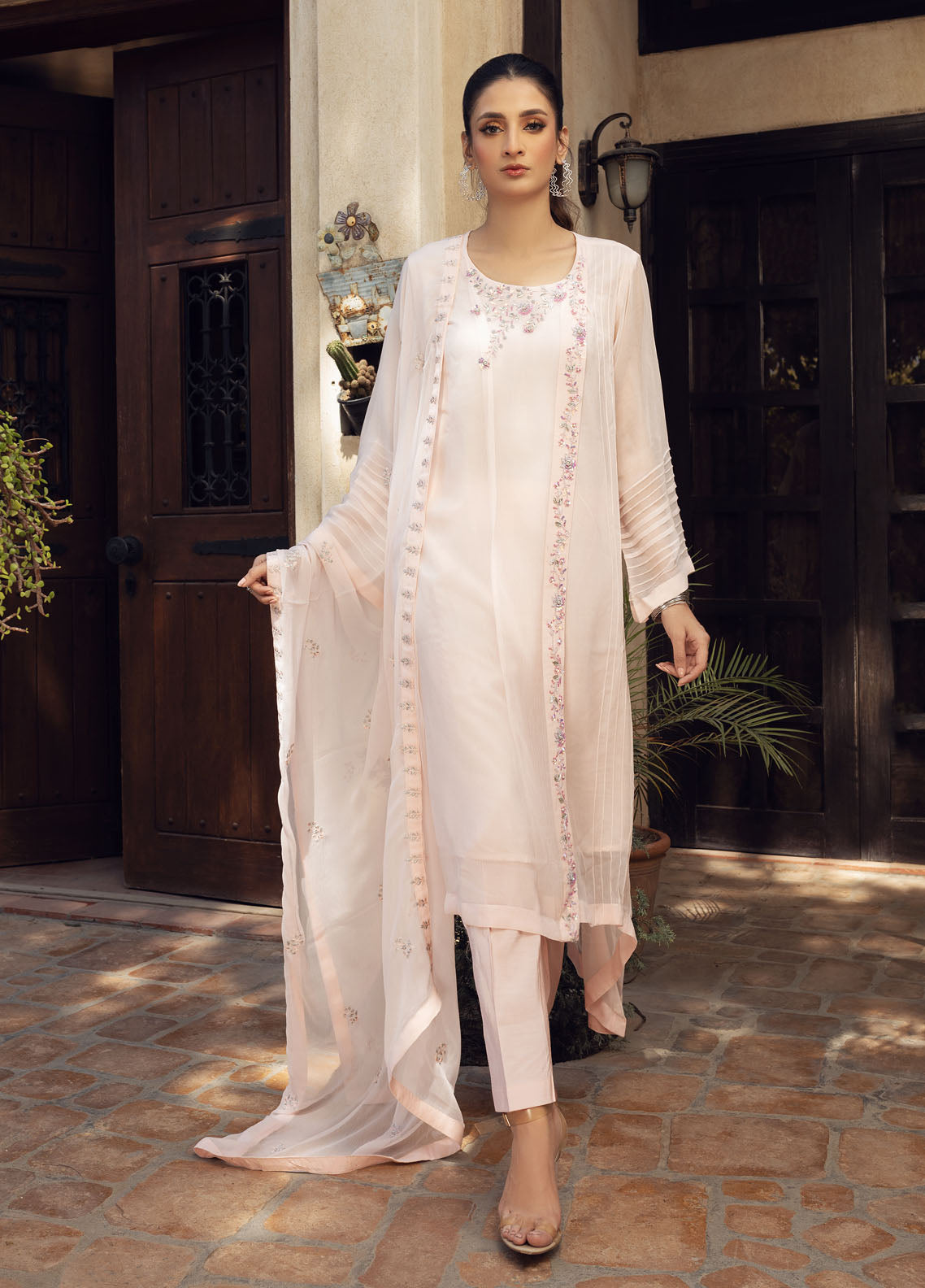 Shamooz Luxury Pret Chiffon 3 Piece Dress SEM-0407 Blush Pink