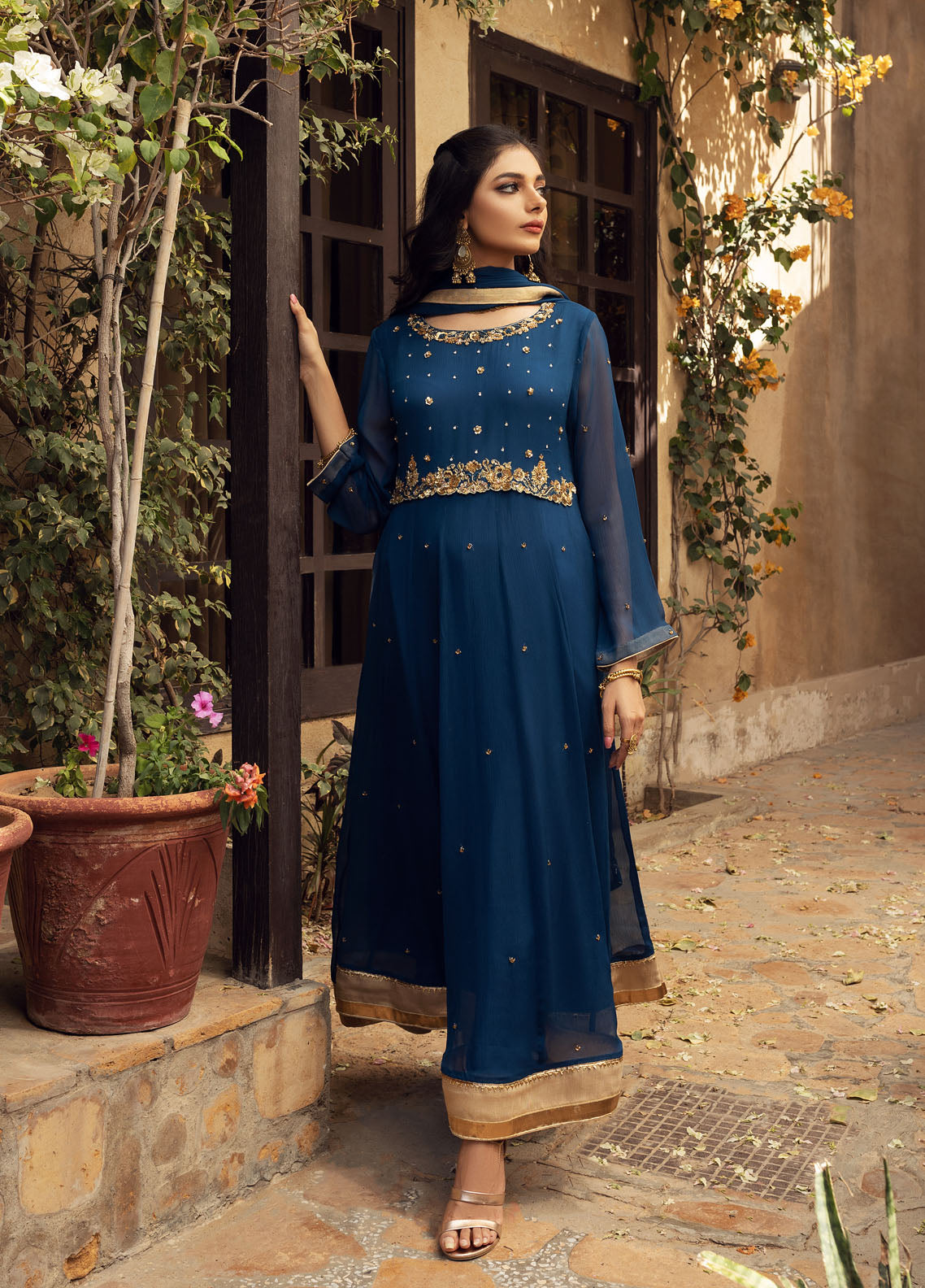 Shamooz Luxury Pret Chiffon 3 Piece Dress SEM-0416 French Blue