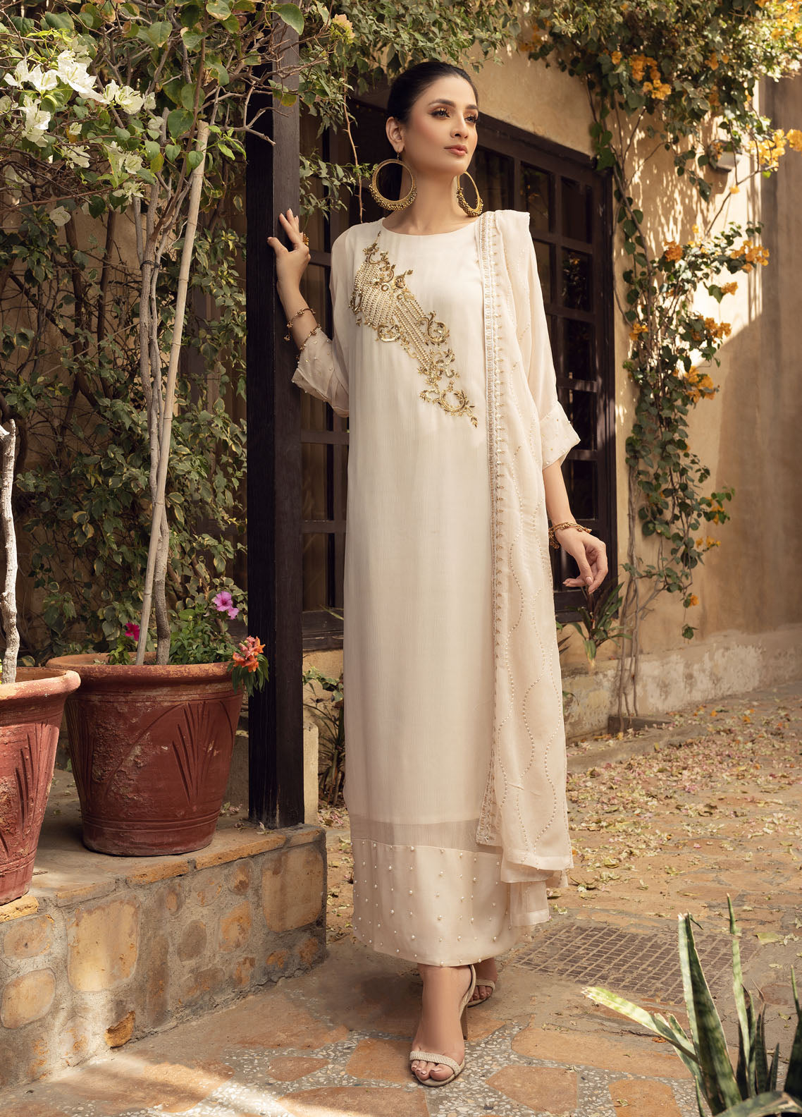 Shamooz Luxury Pret Chiffon 3 Piece Dress SEM-0404 Light Beige